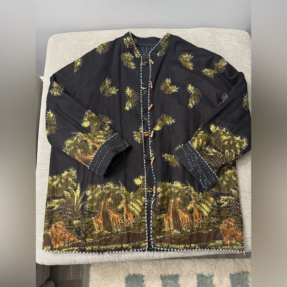 VTG Sam Hilu’s Classics Handcrafted Safari Giraffe Animal Print Shirt Cotton M L